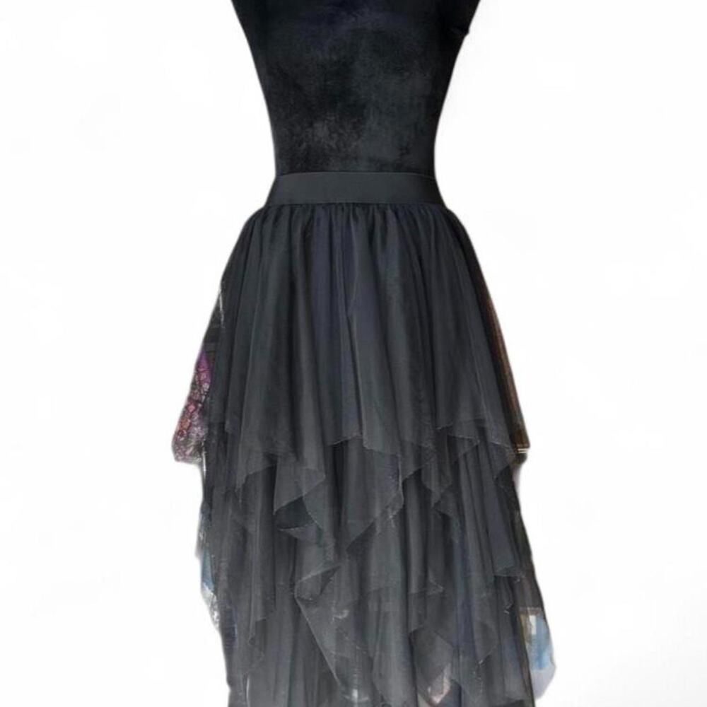 Black Tulle Midi Skirt – Fairycore Layered Tulle Skirt One Size